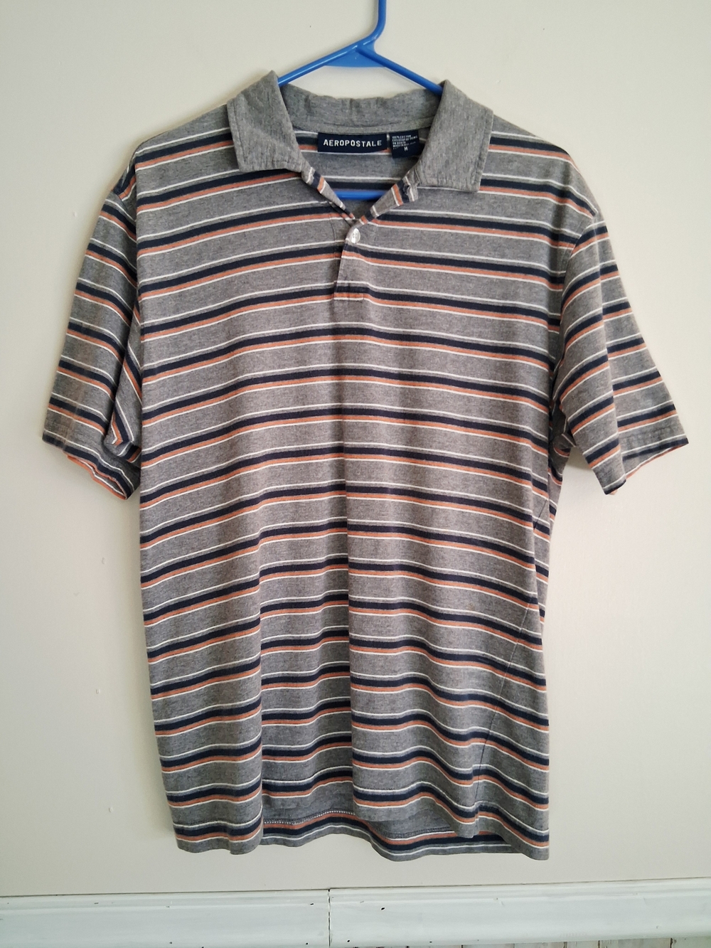 Vintage Y2K Aeropostale striped polo shirt Cotton Mens Medium Gray